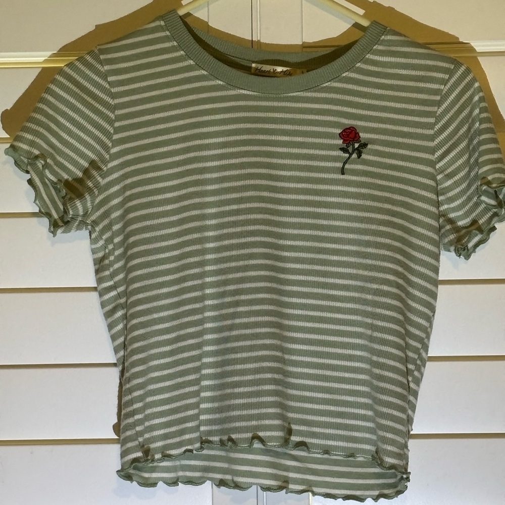 Heart Hips Green Striped Short Sleeve Tee
